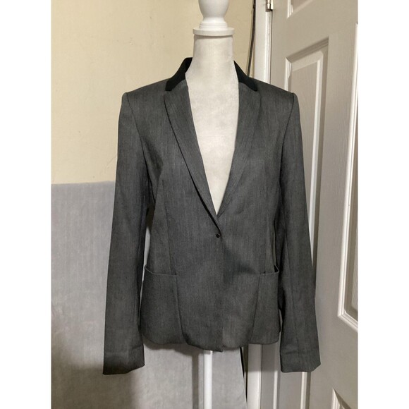 Elie Tahari Blazer Womens 4 Gray Contrast Collar Back Zip Jacket Single Button - Picture 1 of 7